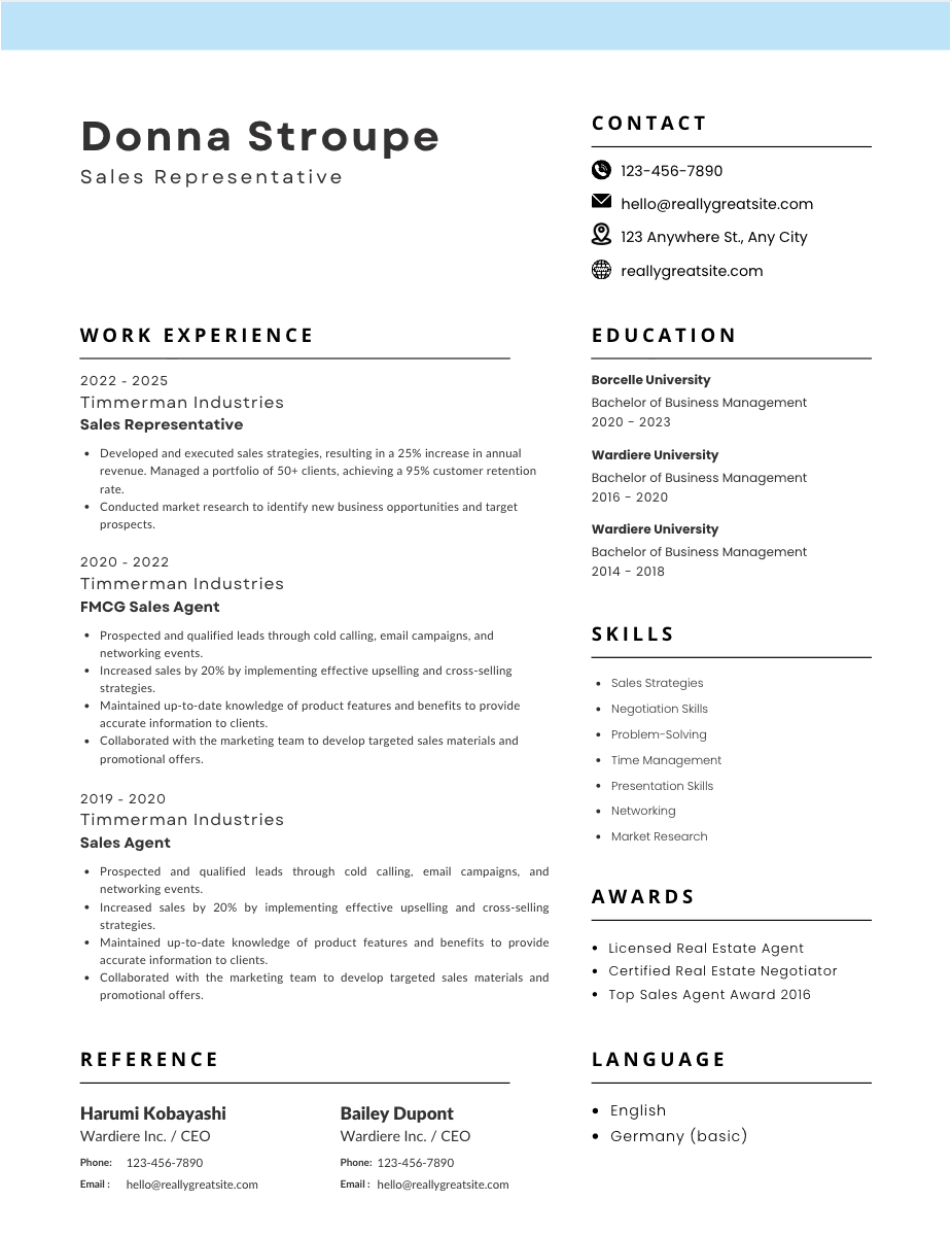 Image showing a resume template example from the Canva resume library