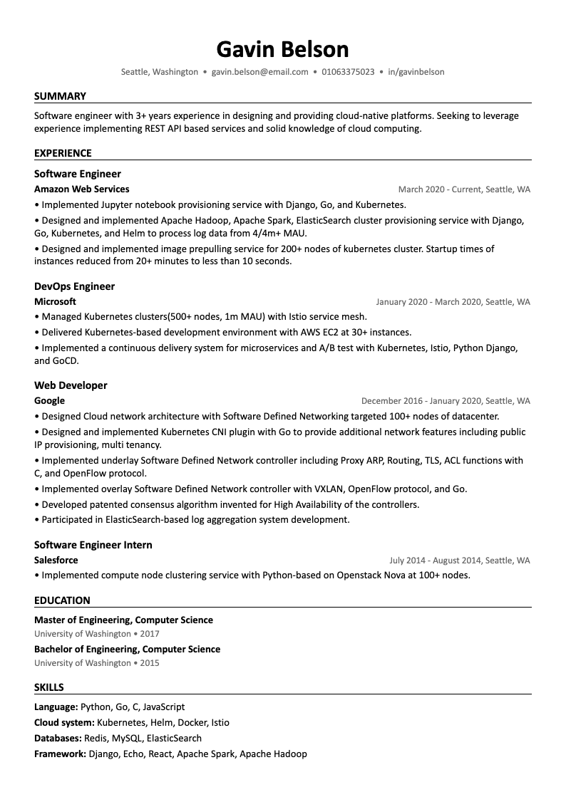 Image of an ATS-friendly engineering resume template example