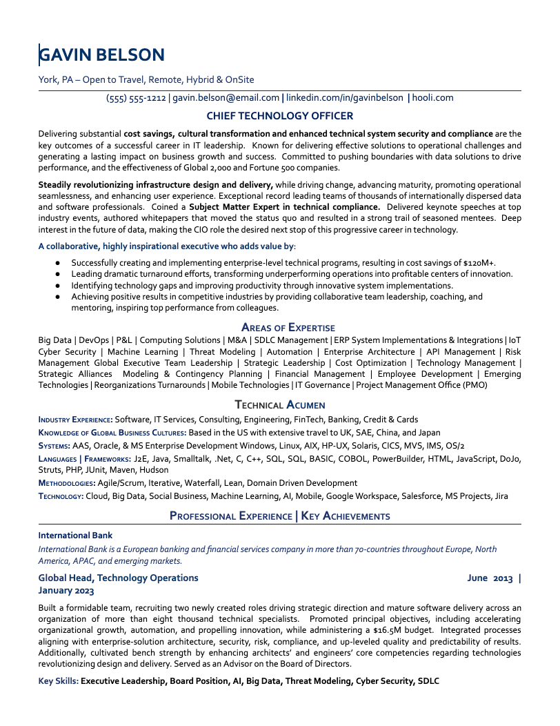 Image of an ATS-friendly executive resume template example
