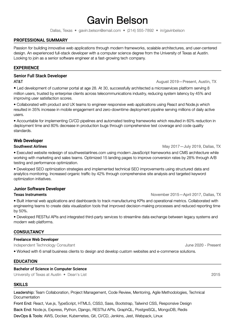 Image showing an ATS-friendly, simple, reverse chronological resume template example