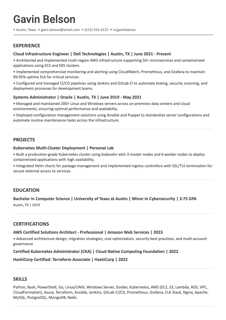 Image showing an ATS-friendly technical resume template with header