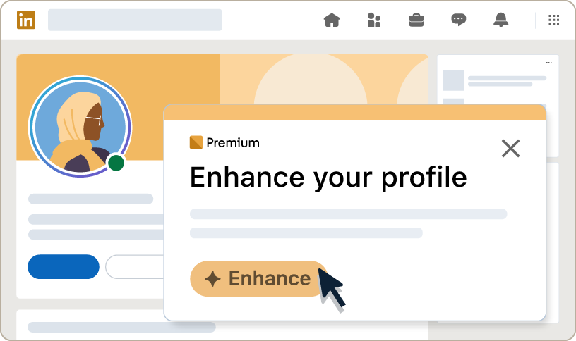 Graphic showing LinkedIn Premium's AI profile writing assistant