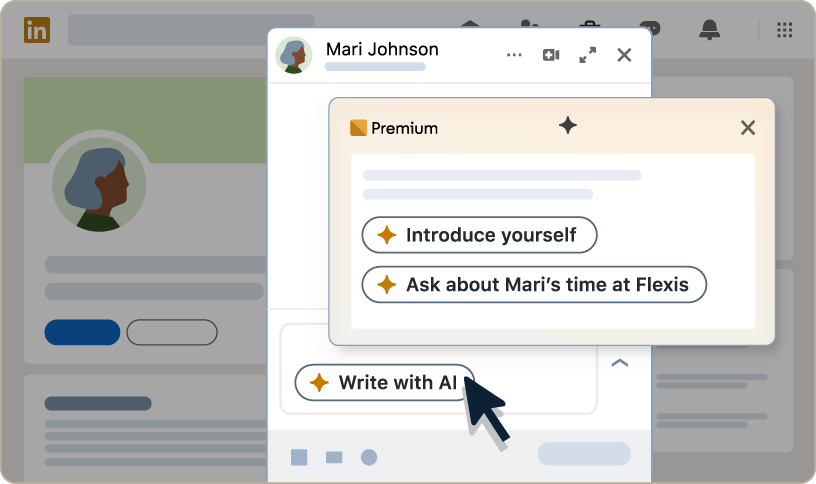 Graphic showing LinkedIn Premium's message drafting feature