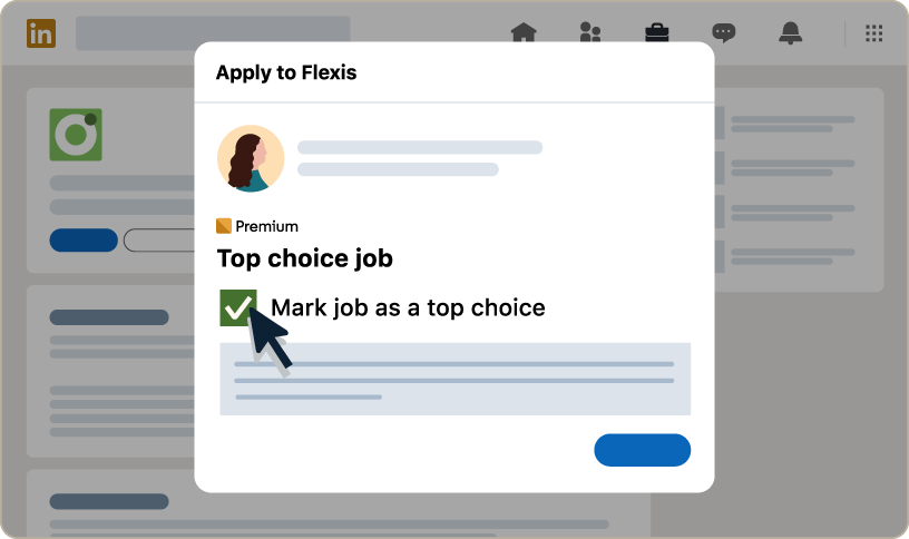 Graphic showing LinkedIn Premium feature for selecting a job as a 'top choice job'