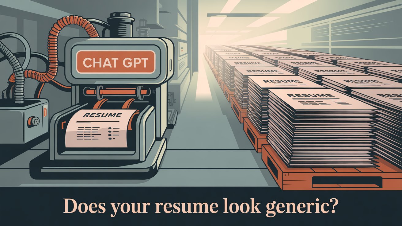 Image showing a machine called ChatGPT printing bundles of generic resumes