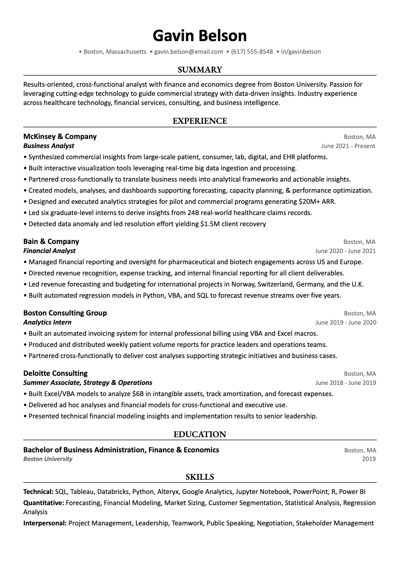 Image of an ATS-friendly business resume template example