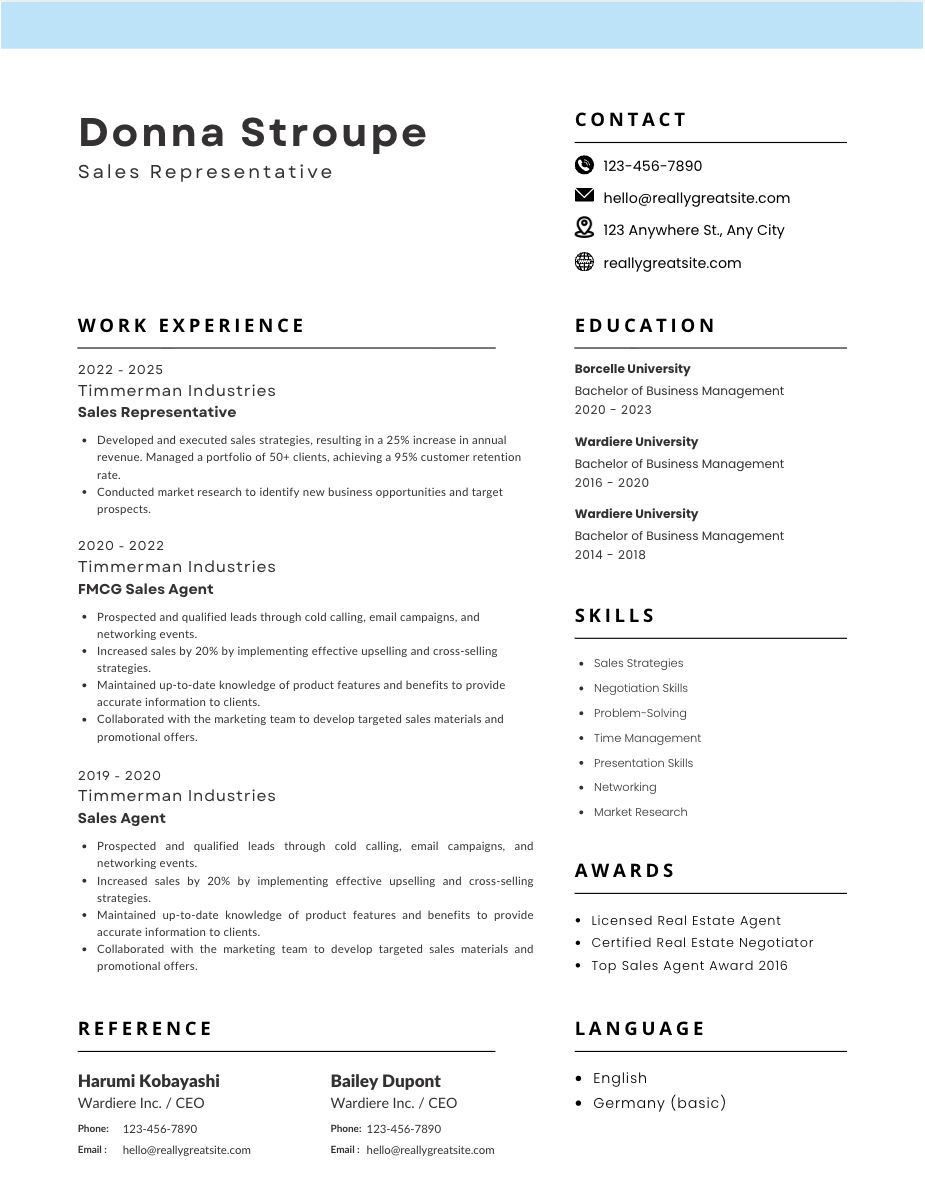 Image showing a resume template example from the Canva resume library