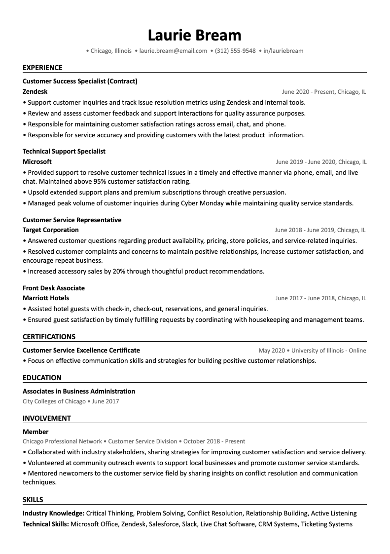 Image of an ATS-friendly customer service resume template example