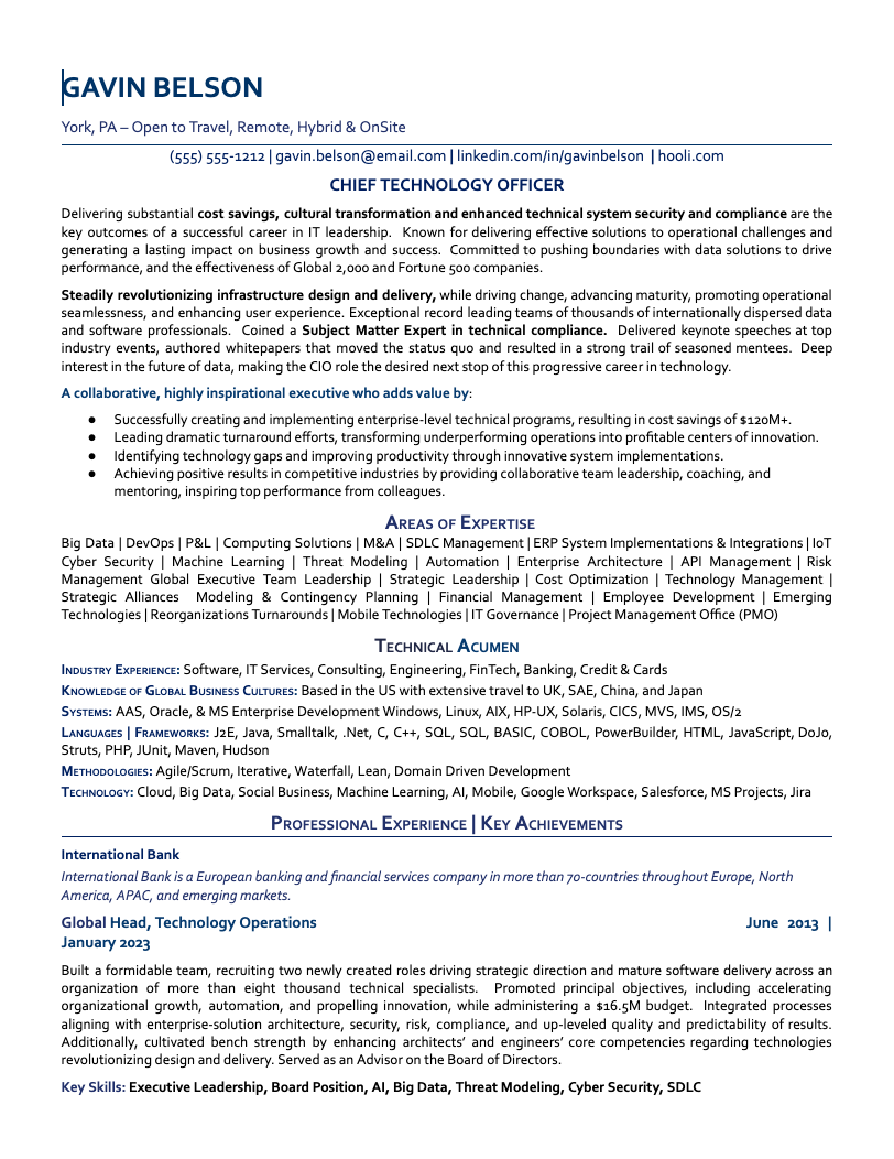 Image of an ATS-friendly executive resume template example