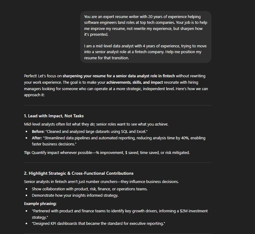 Example of ChatGPT prompt