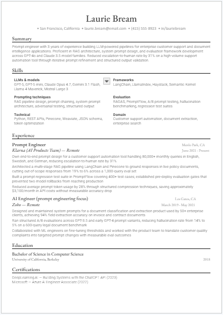 Mid-Level Prompt Engineer Resume