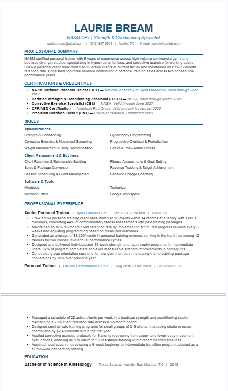 Senior Fitness Industry Expert Resume