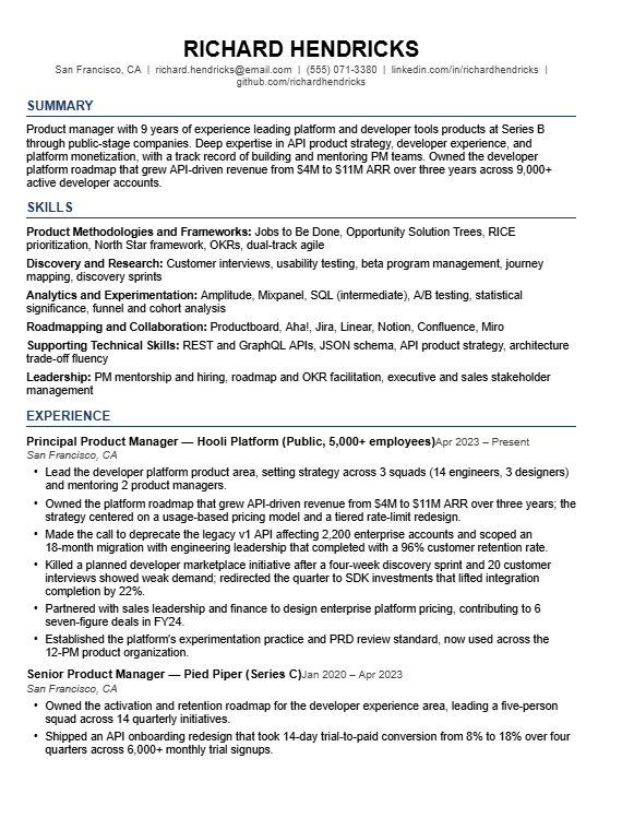 Senior Level Product Manager Resume Example