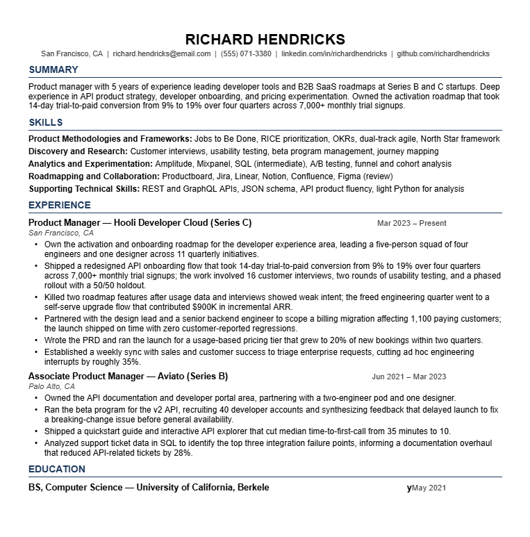 Mid Level Product Manager Resume Example