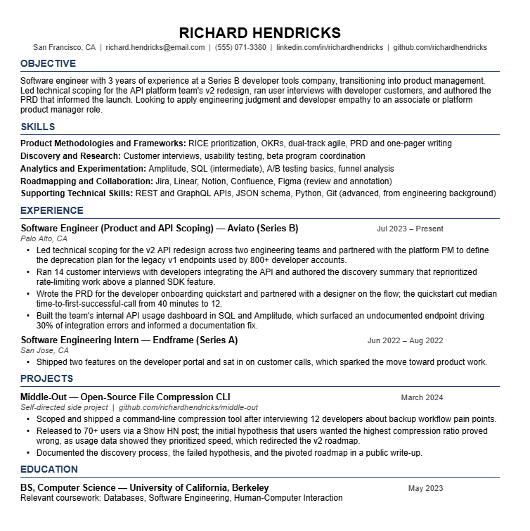 Entry-Level Product Manager Resume Example